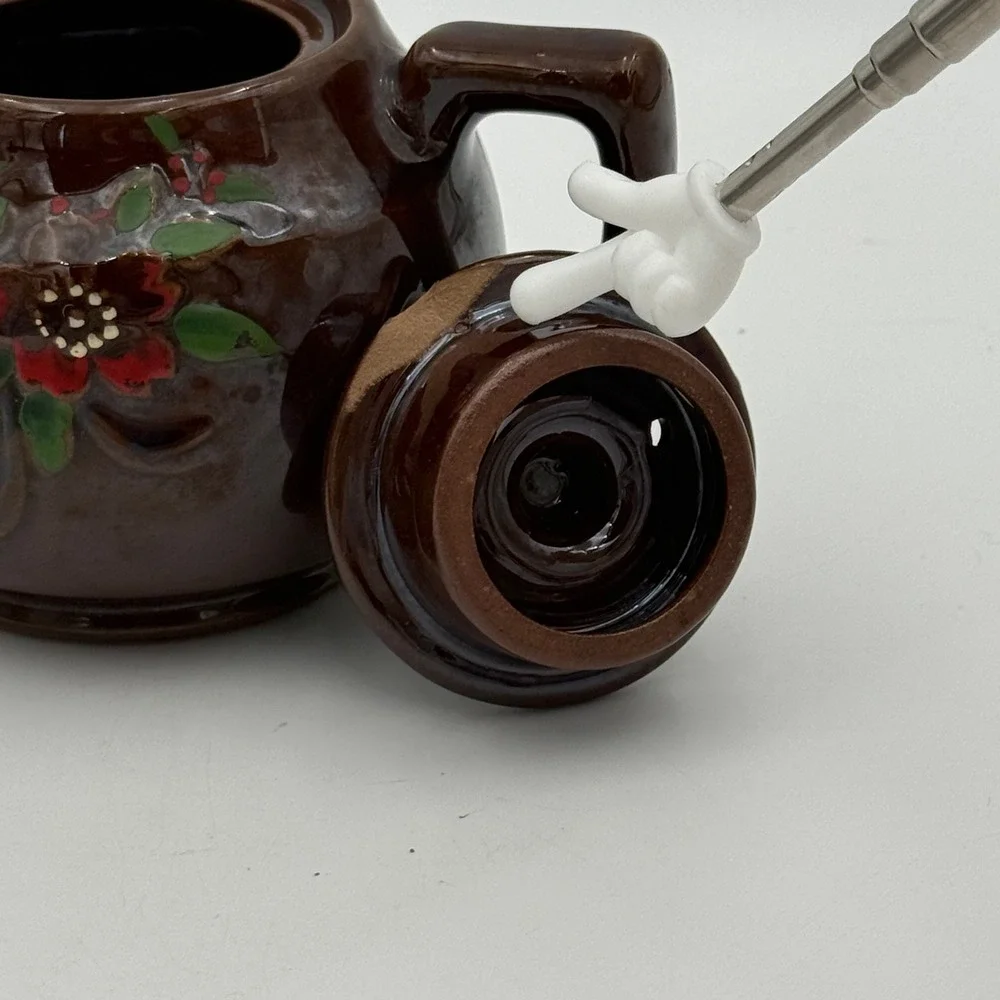 Vintage Made in Japan Brown Glazed Ceramic Floral Teapot Hand Painted 4.5 Inch